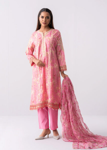 Long-Length Smart Fit Three Piece Lawn with Organza Dupatta