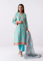 Long-Length Smart Fit Three Piece Lawn with Organza Dupatta