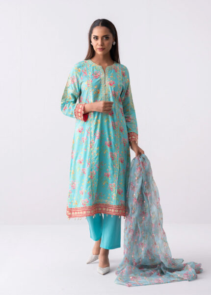 Long-Length Smart Fit Three Piece Lawn with Organza Dupatta