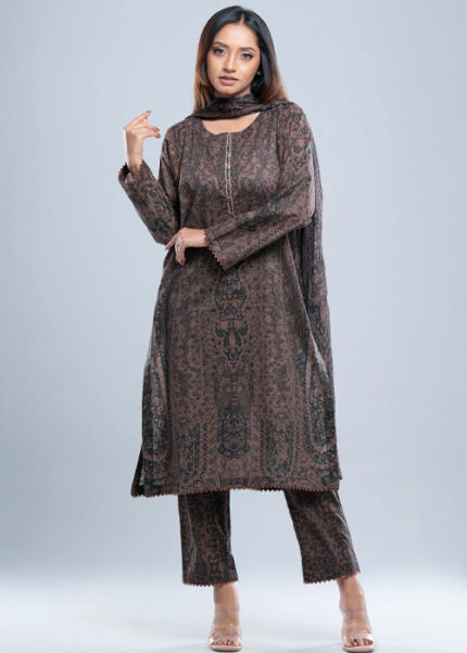 Relaxed Fit Digital Printed Three-Piece Lawn